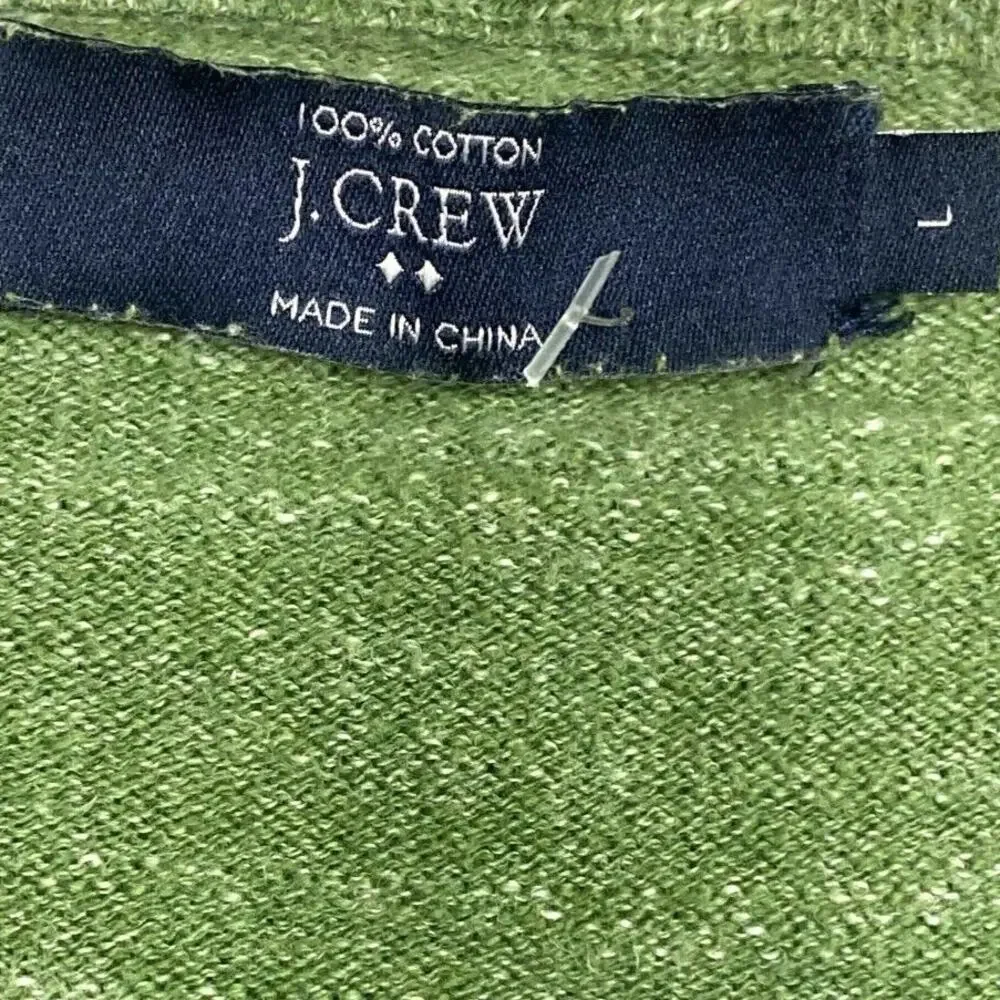 J. Crew Mens Breathable V Neck Long Sleeve Pullover Sweater Cotton L Green